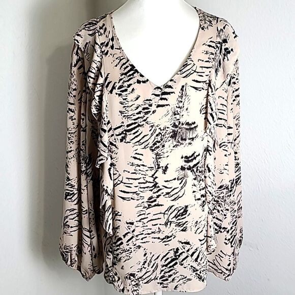Cato Light Pink & Black Print Blouse Ruffles Down the Sides of Front,Size 18/20W - Picture 1 of 9
